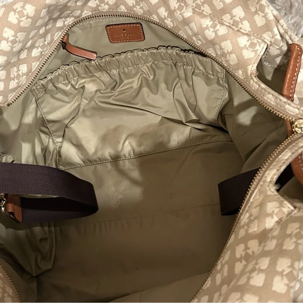 Kate Spade Canvas Tote Bag Beige Pink Stripe Large Travel Shoulder Chic